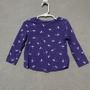 Girl's Old Navy Purple Long Sleeve Shirt with Shiny Gold Unicorns - Size 2T